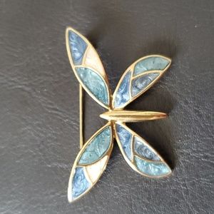 Vintage Liz Claiborne Butterfly Blue Enamel Brooch Pin